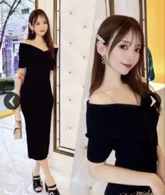 ミシェルマカロン クロスニットワンピース オフショルダー