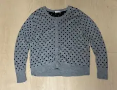 グレー ドット柄 長袖カーディガン