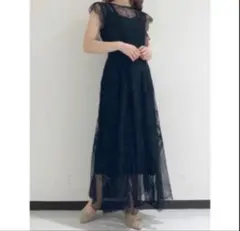 スナイデル　ワンピース　ドレス　黒　ブラック　レース　ロング　結婚式