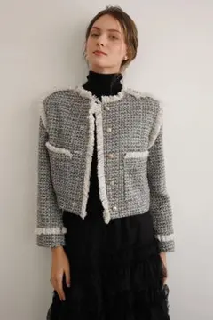Acka. fringe tweed short jacket
