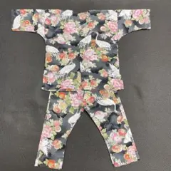 黒地 花柄鶴　甚平