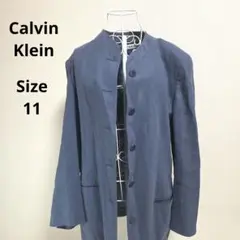 【オシャレ☆Calvin Klein】青　ノーカラージャケット　サイズ11