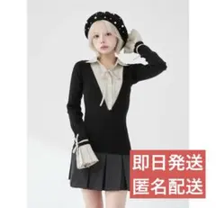 ダーリッチ シャツドッキングプリーツミニワンピ 黒 ブラック