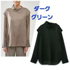 ☆DES PRES フォブリルスモーキーサテンハイネックブラウス ダークグリーンのサムネイル