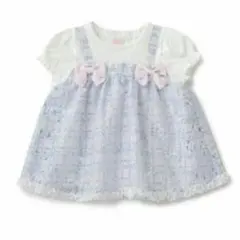 未使用タグつきメゾピアノ小花柄リボンつき重ね着風チュニック90