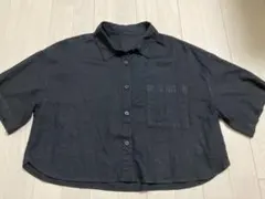 GU リネンブレンドクロップドシャツ(5分袖) 黒 Mサイズ