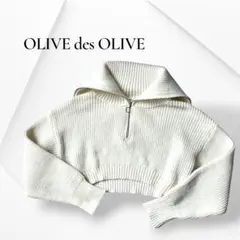 オリーブデスオリーブ ハイネック ハーフジップアップクロップドニット 白 F