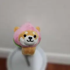 柴犬 桃 かぶりもの マスコット キーホルダー