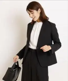 洗える　セットアップ対応　ダブルクロス　ノーカラージャケット/テーパードパンツ