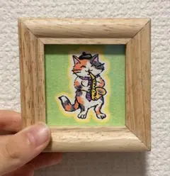 手描きアート ミニ作品 <Happy Cat> 8×8×1.5
