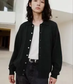 T/C BASIC KNIT SHIRT CARDIGAN チャコール　Lサイズ