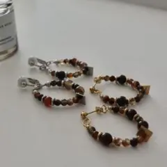 【大特価】大人可愛い　タイガーアイ　天然石フードピアス　イヤリング