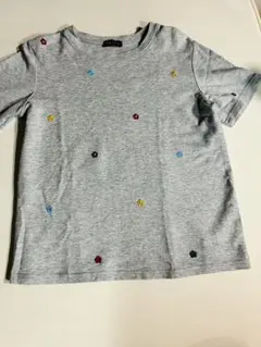 TRUBE 花柄刺繍 半袖Tシャツ グレー