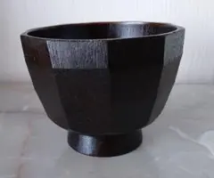 木製 古代亀甲汁椀スリ漆黒(お茶漬け椀 かゆ椀)