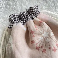 巾着袋♡ハンドメイド♡花・葉っぱ・リネン・ベージュ