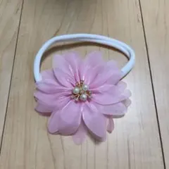 ピンク花飾りヘアバンド ベビー用