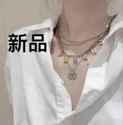 【週末限定特価 送料無料】レターチャーム マルチチェーン ネックレス