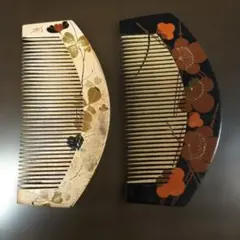 【昭和レトロ】和風　くし　半月型　２個　植物　梅