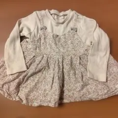 ベージュ長袖花柄　カットソー　チュニック　110 女の子