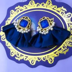 エレガントな青の演奏会 フレアなチュールリボン とパールのドレス イヤリング