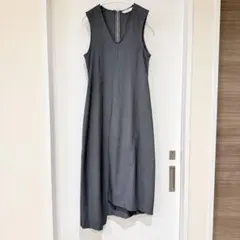 【美品】 韓国 ワンピース グレー アシンメトリー ノースリーブ フリーサイズ