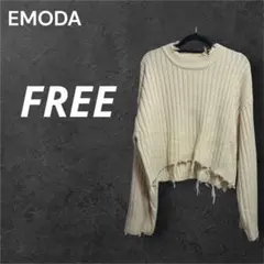 EMODA オフホワイト FREE ラウンジカット クラッシュニット ダメージ