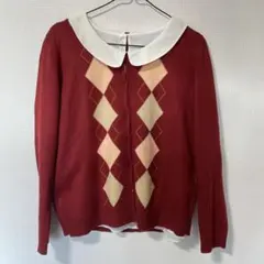 フリルシャツ付きニット L 赤系