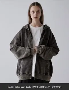 CLEL ヘビーウェイトロゴ刺繍フルジップパーカー ブラウン Mサイズ