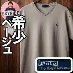 希少カラー ラルフローレン Vネック Tシャツ ベージュ ポニー刺繍 Y2K
