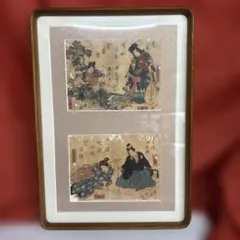 版画 浮世絵 額装品 2枚続き 美人画 舟遊び（説明書つき） K6 - メルカリ