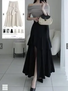 GRL アシンメトリーラッフルスリットスカート［ask137］Mサイズ