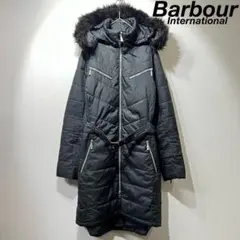 希少 バブアー 上質 キルティング ファー デザイン ダウンコート ベルテッド