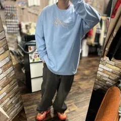キ*ド様 水色 刺繍ロゴ 長袖トレーナー3XL オーバーサイズ 古着 ストリート