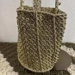 ZARA ザラ ビーズ編み込み 巾着ショルダートートバッグ GOLD ゴール