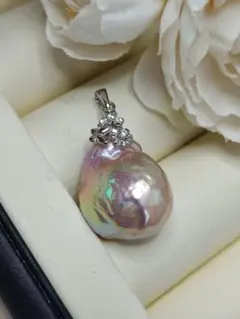 本真珠　淡水バロックパール　オーロラピンクメタリック　鏡面テリ S925　新品