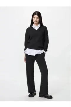 ウォッシャブルニットリブパンツ　09 BLACK
