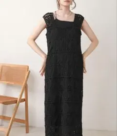Bab クロシェロングワンピース ブラック　xs