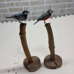 木製鳥の置物 2体セット