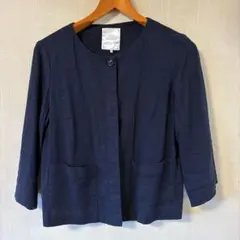 Sens de vie 麻混ネイビー ノーカラージャケット