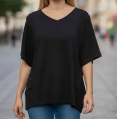 美品 キャサリンハーネル Tシャツ M ネイビー Vネック 半袖 ゆったり