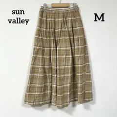 sun valley チェック フレアプリーツスカート 黄色 Mサイズ
