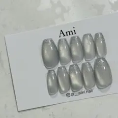 ネイルチップ＊薄水色 ブルー ミルクマグネット オーロラフラッシュ シンプル