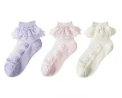 キッズ用 シースルーレースソックス 3足セット 21~24cm