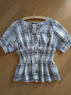 チェック柄ボタン付きブラウス M