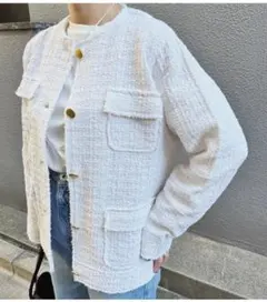 【新品】M7days ツイード風 ニット カーディガン ジャケット