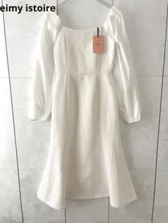 eimy istoire パフスリーブツイードワンピースM ホワイト　オフショル