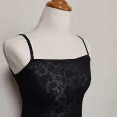 花柄 バラ透かし編み キャミソール 黒 M シアー 総柄 レース キャミ 薔薇のサムネイル