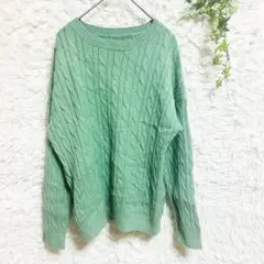 ヴィンテージ 長袖アランニット ケーブルセーター グリーン デート ふるじょ