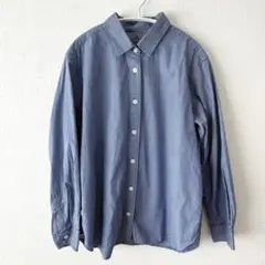 無印良品 洗いざらしブロード長袖シャツ ストライプ ブルー XL レディース