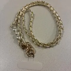 新品　スマホストラップ　チェーン パール ホワイト スマホショルダー 韓国